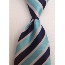 Stropdas donkerblauw turqoise wit brede Streep SALE